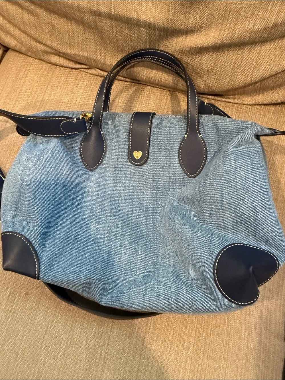 RARE Stoney Clover Lane x Parke Blue Denim Bag with Navy Vegan Leather Trim